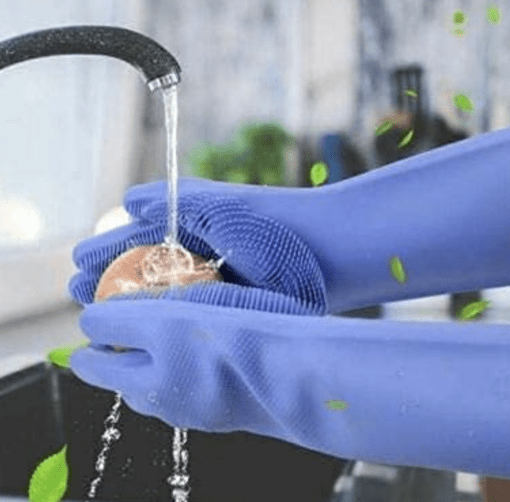 Dish Washing Cleaning Sponge Gloves, Dog Care, Silicone Reusable Rubber Brush Scrubber Gloves For Pet Grooming Bathing, Car Washing. Pack of 1 Pair - Image 2